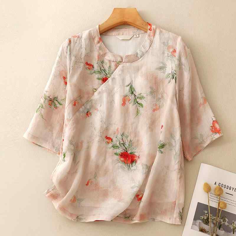 レディース ファッション 服 オシャレ カワイイ 女性用 シンプル 大人カワイイ 大きいサイズ 婦人服 夏 レトロ プリント エスニックトップス(4)