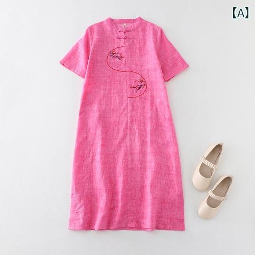 レディース ファッション 服 オシャレ カワイイ 女性用 シンプル 大人カワイイ 大きいサイズ 婦人服 夏 ゆったり 半袖 ラウンドネック ドレス 2