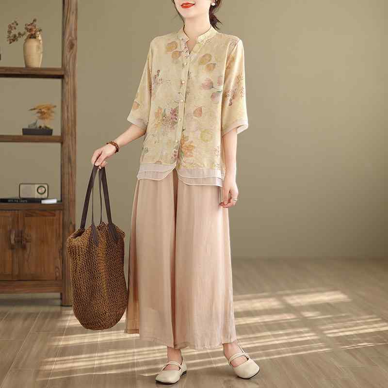 レディース ファッション 服 オシャレ カワイイ 女性用 シンプル 大人カワイイ 大きいサイズ 婦人服 レトロ 半袖 花柄 トップス カジュアル パンツ スーツ