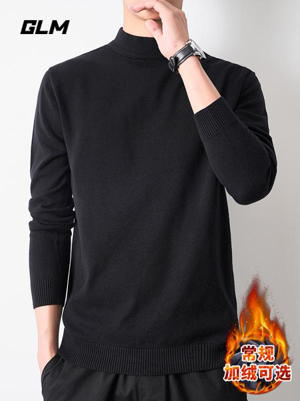 Other - メンズ ファッション 服 男性用 シンプル かっこいい 大人 ストリート カジュアル ビジネス 通勤 ハーフ タートルネックセーター ベルベット ブラック インナー ミッド カラー ニット レイヤリング セーター