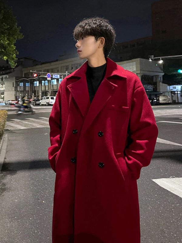 メンズ ファッション 服 男性用 シンプル かっこいい 大人 ストリート カジュアル ビジネス 通勤 アンコラ レッド ウール コート ハイエンド ウインドブレーカー オーバーサイズ ロング