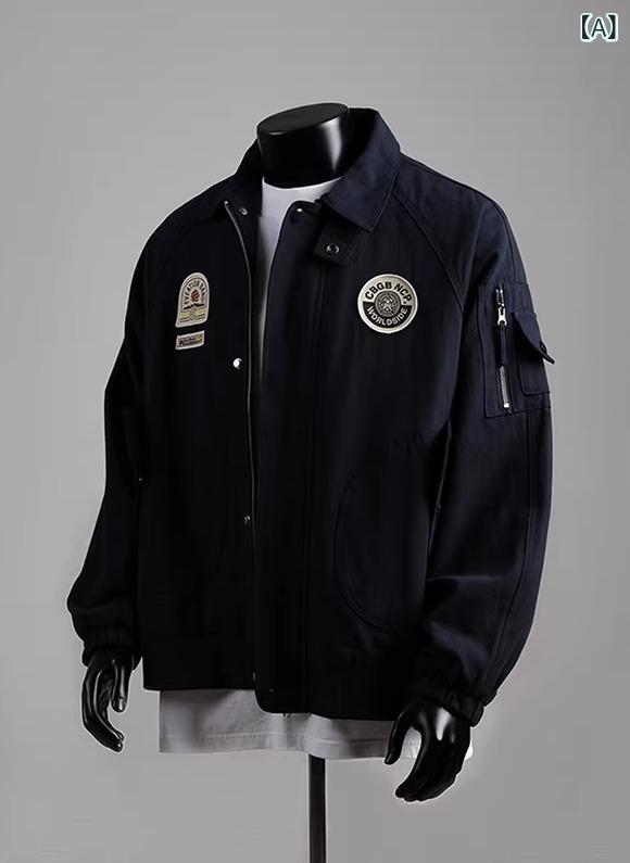 メンズ ファッション 服 男性用 シンプル かっこいい 大人 ストリート カジュアル ビジネス 通勤 ボンバー ジャケット アメリカン レトロ ハイエンド クール ベースボール ジャケット 2