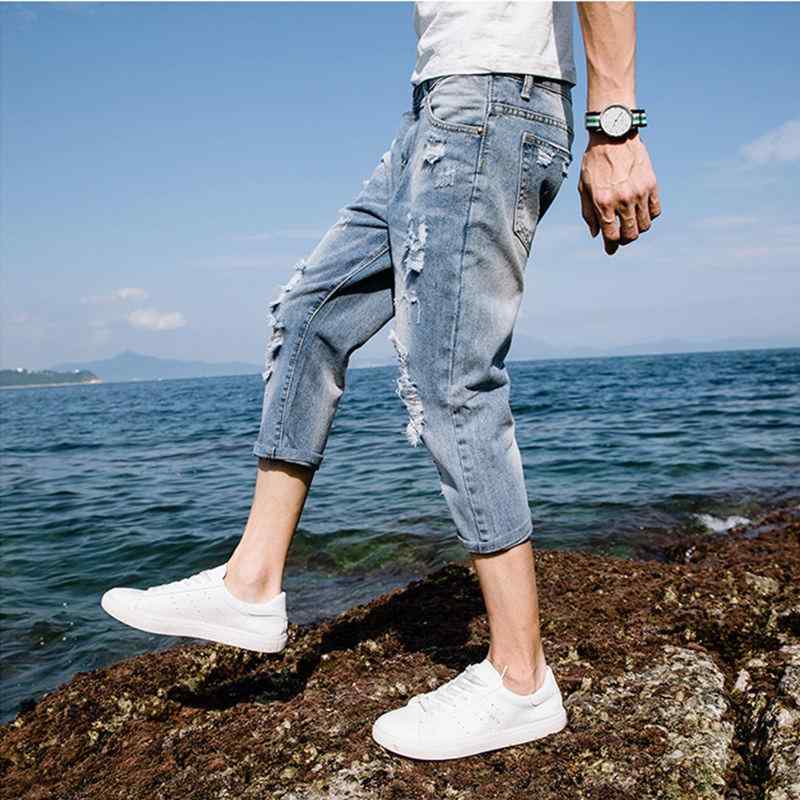 メンズ ファッション 服 男性用 シンプル かっこいい 大人 春コーデ 薄手 デニム パンツ カジュアル リップドカプリ パンツ