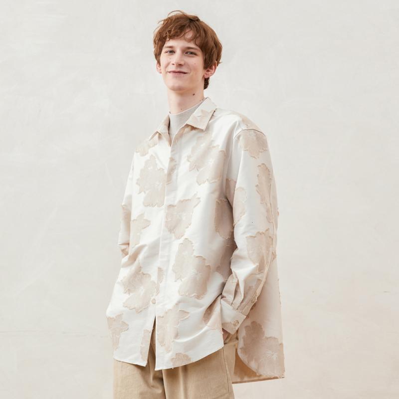 Other - メンズ ファッション 服 男性用 シンプル かっこいい 大人 春コーデ ベージュ ジャカード 長袖 シャツ ジャケット 3Dジャカード