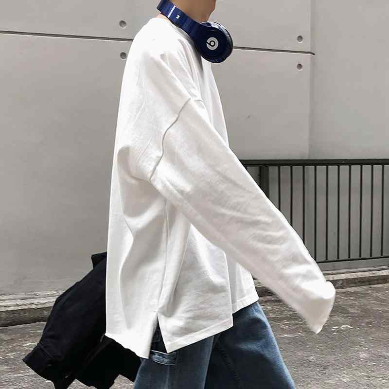 乐天商城 - メンズ ファッション 服 男性用 シンプル かっこいい 大人 春コーデ 無地 Tシャツ 長袖 韓国スプリット 快適 綿ベースレイヤー Tシャツ