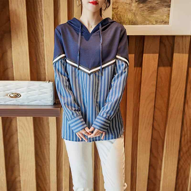 レディース ファッション 服 オシャレ カワイイ 女性用 シンプル 大人カワイイ サイズ 婦人服 韓国スタイル ストライプ ステッチ トップス カジュアル フード付き スウェットシャツ