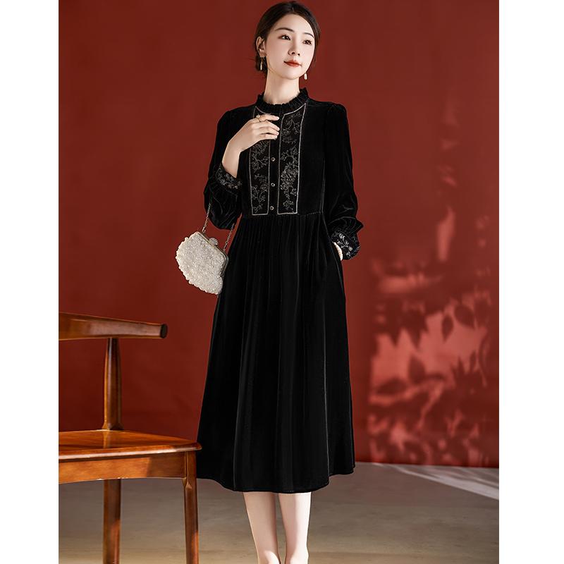 レディース ファッション 服 オシャレ カワイイ 女性用 シンプル 大人カワイイ サイズ 婦人服 ベルベット ドレス ハイエンド 黒 スカート 西洋 ベルベットスカート(4)