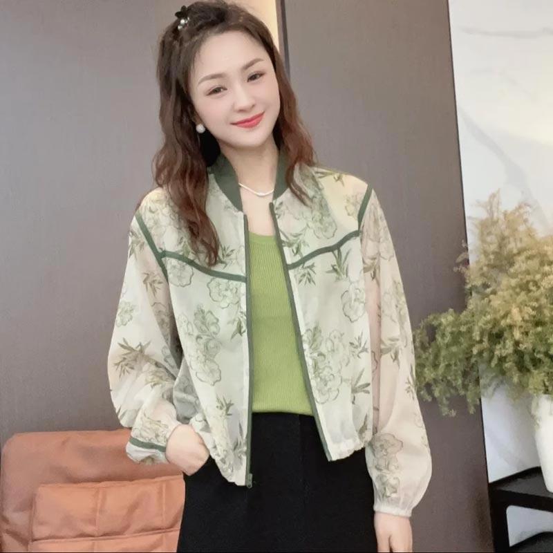 春 コーデ レディース ファッション オシャレ カワイイ シンプル きれいめ ナチュラル 上品カジュアル 婦人服 夏 フレッシュ 通気性 プリント 快適 薄手 ジャケット