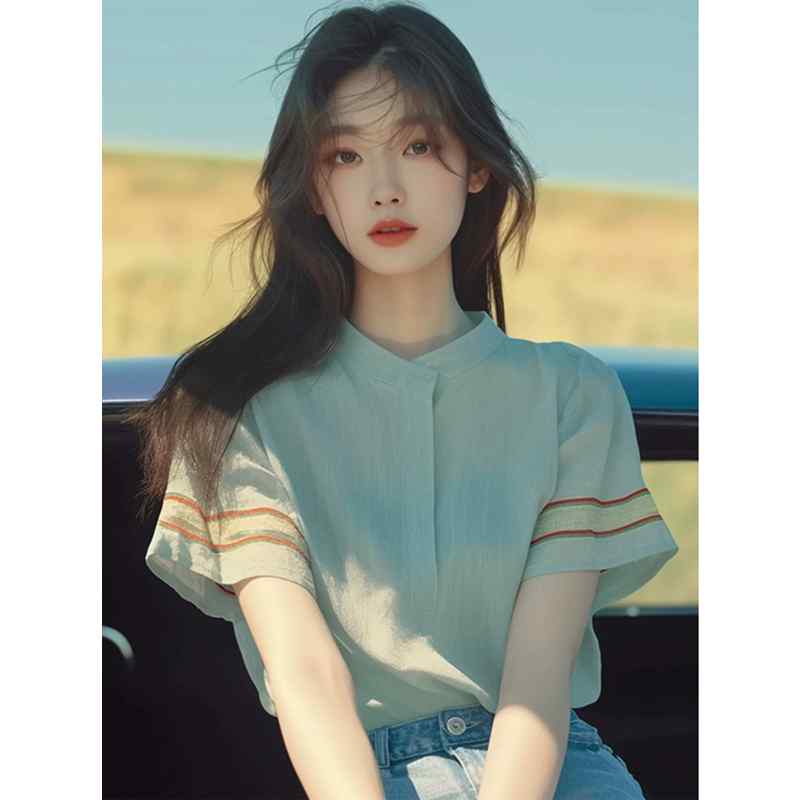 春 コーデ レディース ファッション オシャレ カワイイ シンプル きれいめ ナチュラル 上品カジュアル 婦人服 夏 シャツ フレッシュ 緑 ストライプ 半袖