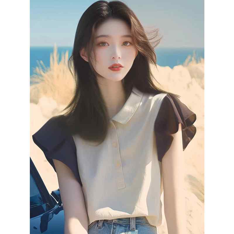 春 コーデ レディース ファッション オシャレ カワイイ シンプル きれいめ ナチュラル 上品カジュアル 婦人服 夏 トップス ゆったり スリム 黒 白 コントラスト 半袖 ポロシャツ