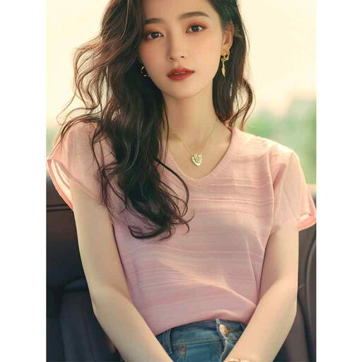 春 コーデ レディース ファッション オシャレ カワイイ シンプル きれいめ ナチュラル 上品カジュアル 婦人服 ピンク Vネック 半袖 Tシャツ 夏 トップス 春 コーデ レディース ファッション オシャレ カワイイ シンプル きれいめ ナチュラル 上品カジュアル 婦人服 ピンク Vネック 半袖 Tシャツ 夏 トップス