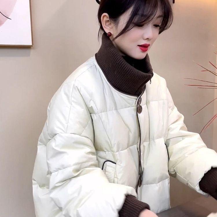 春 コーデ レディース ファッション オシャレ カワイイ シンプル きれいめ ナチュラル 上品カジュアル 婦人服 ニット スタンドカラー フェイク ツーピース ダウン コットン ジャケット 大きいサイズ ゆったり ハイエンド(4)