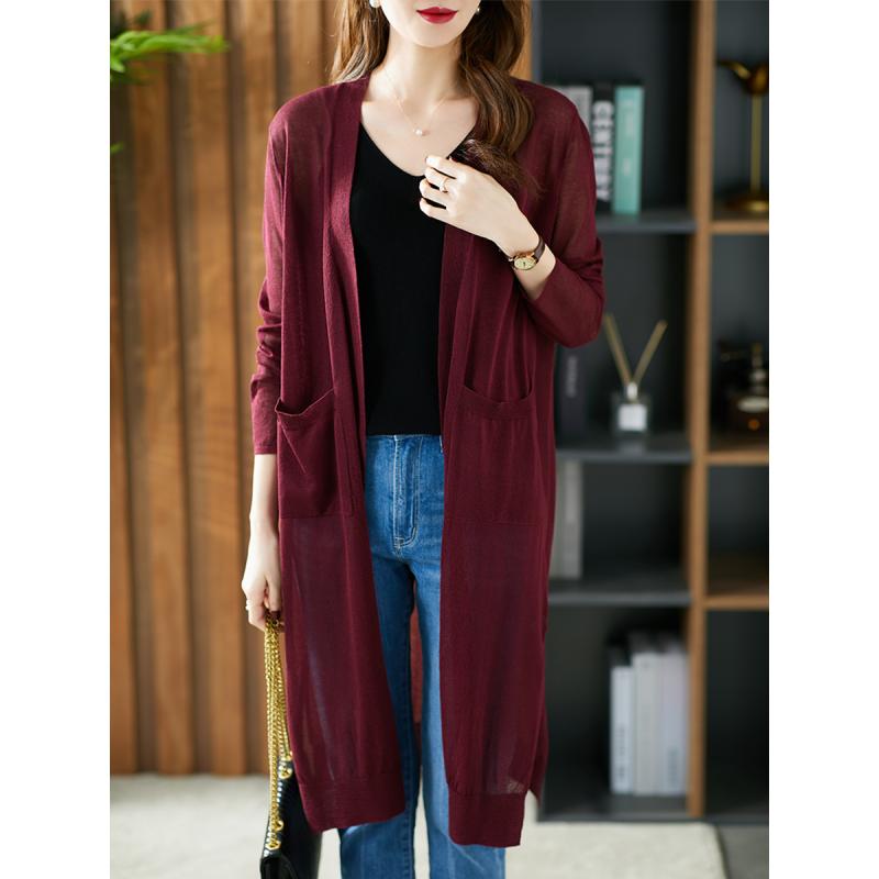 レディース ファッション 服 オシャレ カワイイ 女性用 シンプル 大人カワイイ ミドル丈 薄手 ニットカーディガン ゆったり 快 無地 快 シャツ ジャケット