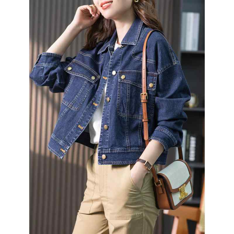 レディース ファッション 服 オシャレ カワイイ 女性用 シンプル 大人カワイイ ブルーデニム ショート ジャケット 韓国スタイル ファッション カジュアル ショート トップス(4.0)