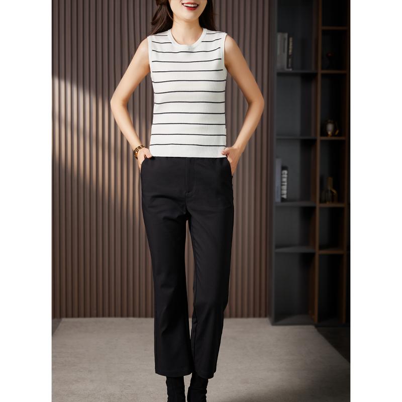 レディース ファッション 服 オシャレ カワイイ 女性用 シンプル 大人カワイイ ストライプ ウール ニットキャミソール 夏 インナーシャツ トップス