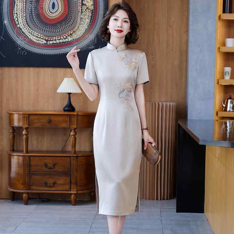 レディース ファッション 服 オシャレ カワイイ 女性用 シンプル 大人カワイイ ハイエンド アセテート チャイナ ドレス 夏 ウェディングドレス
