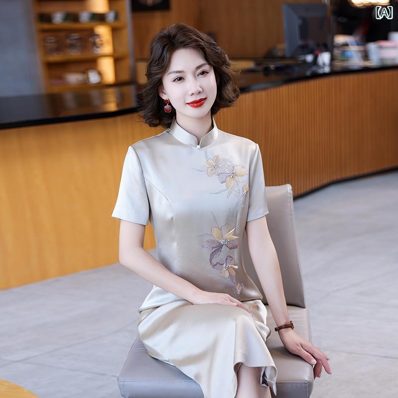 レディース ファッション 服 オシャレ カワイイ 女性用 シンプル 大人カワイイ ハイエンド アセテート チャイナ ドレス 夏 ウェディングドレス