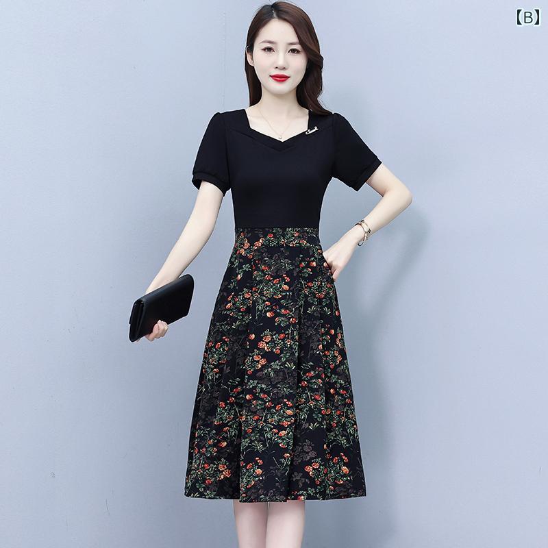 レディース ファッション 服 オシャレ カワイイ 女性用 シンプル 大人カワイイ サイズ 婦人服 ワンピース フェイク ツーピース 花柄 ドレス 夏 スリム スカート