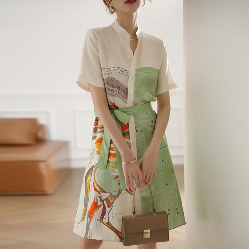 レディース ファッション 服 オシャレ カワイイ 女性用 シンプル 大人カワイイ サイズ 婦人服 ワンピース シャツ ドレス 夏 ハイエンド スリム aライン スカート