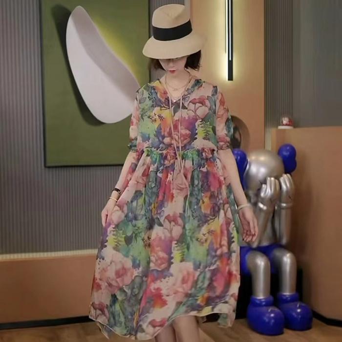 レディース ファッション 服 オシャレ カワイイ 女性用 シンプル 大人カワイイ サイズ 婦人服 ワンピース ハイエンド スリム aライン スカート 夏 半袖 ファッション プリント ドレス