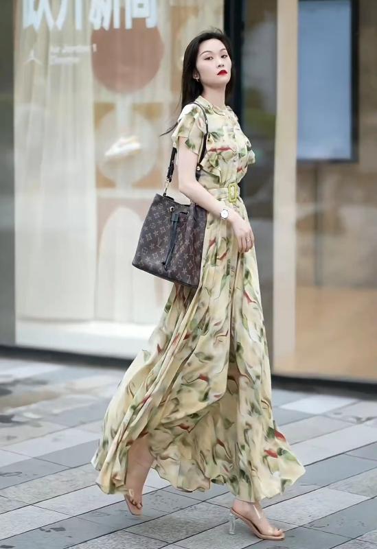 レディース ファッション 服 オシャレ カワイイ 女性用 シンプル 大人カワイイ サイズ 婦人服 ワンピース ロング スカート 夏 フリル ステッチ プリント ドレス