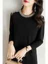レディース ファッション 服 オシャレ カワイイ 女性用 シンプル 大人カワイイ サイズ 婦人服 ワンピース ヘボン aライン スリム ブラック ドレス ビーズ 七分袖 ドレス