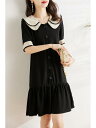 レディース ファッション 服 オシャレ カワイイ 女性用 シンプル 大人カワイイ サイズ 婦人服 ワンピース 2層 ドール カラー ドレス 夏 ゆったり スリム aライン ブラック ドレス