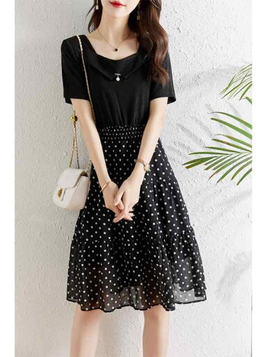 レディース ファッション 服 オシャレ カワイイ 女性用 シンプル 大人カワイイ サイズ 婦人服 ワンピース フェイク ツーピース 水玉 シフォン ドレス 夏 スクエアネック aライン スカート レディース ファッション 服 オシャレ カワイイ 女性用 シンプル 大人カワイイ サイズ 婦人服 ワンピース フェイク ツーピース 水玉 シフォン ドレス 夏 スクエアネック aライン スカート