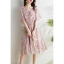 レディース ファッション 服 オシャレ カワイイ 女性用 シンプル 大人カワイイ サイズ 婦人服 ワンピース 花柄 シフォン ドレス 夏 フレンチ Vネック ストレッチ aライン ミドル丈 スカート