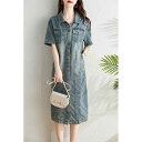 レディース ファッション 服 オシャレ カワイイ 女性用 シンプル 大人カワイイ サイズ 婦人服 ワンピース 夏 薄手 デニム ドレス ゆったり スリム ブレ ポロ カラー シャツ スカート