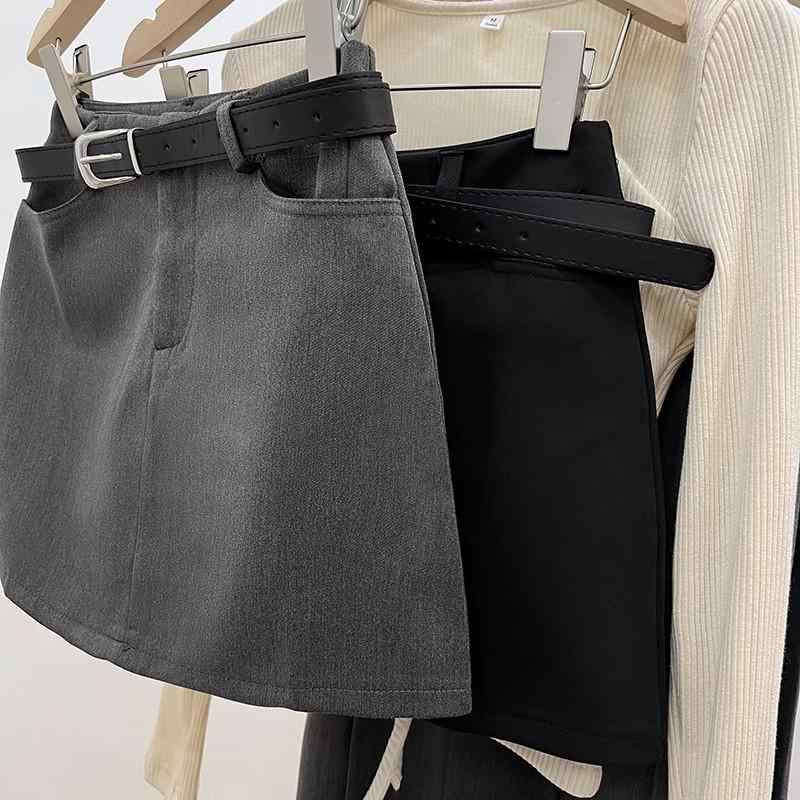 ファッション 服 オシャレ カワイイ シンプル 大カワイイ サイズ 夏 グレー スタイリッシュ ヒップ カバー スカート ハイ スリム aライン