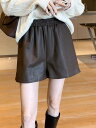 ファッション 服 オシャレ カワイイ シンプル 大カワイイ サイズ エコレザー パンツ カジュアル スリム ワイド レッグ ストレッチ アウターウェア Aライン PU エコレザーパンツ