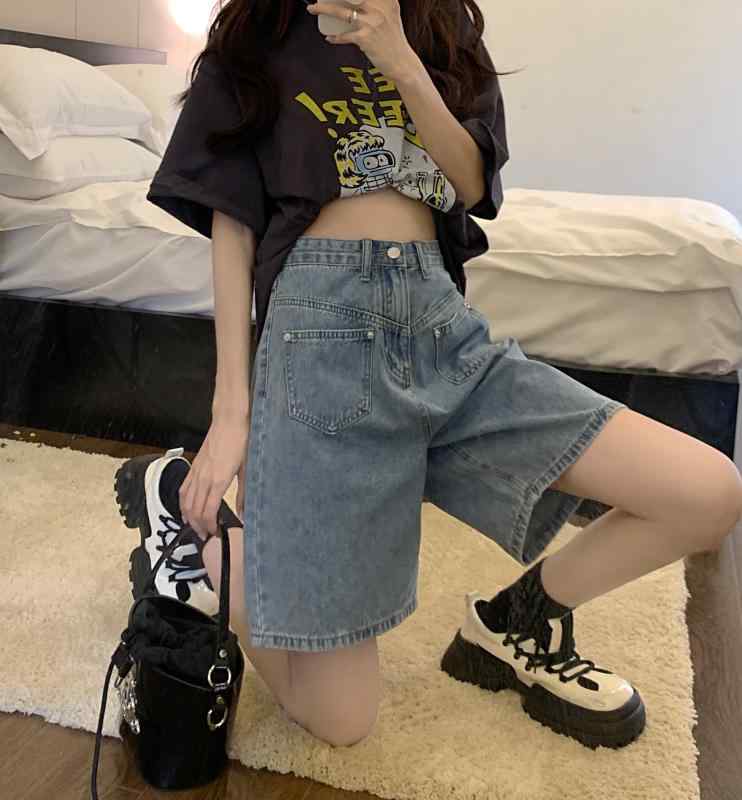 ファッション 服 オシャレ カワイイ シンプル 大カワイイ サイズ 夏 レート デニム パンツ 薄手 五分丈 パンツ