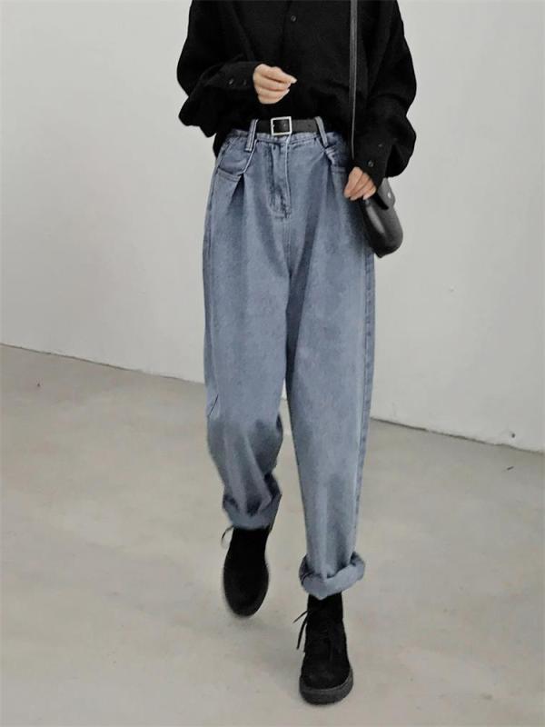 ファッション 服 オシャレ カワイイ シンプル 大カワイイ サイズ 韓国スタイル 九分丈 ストレート ジーンズ スリム ワイド レッグ パンツ