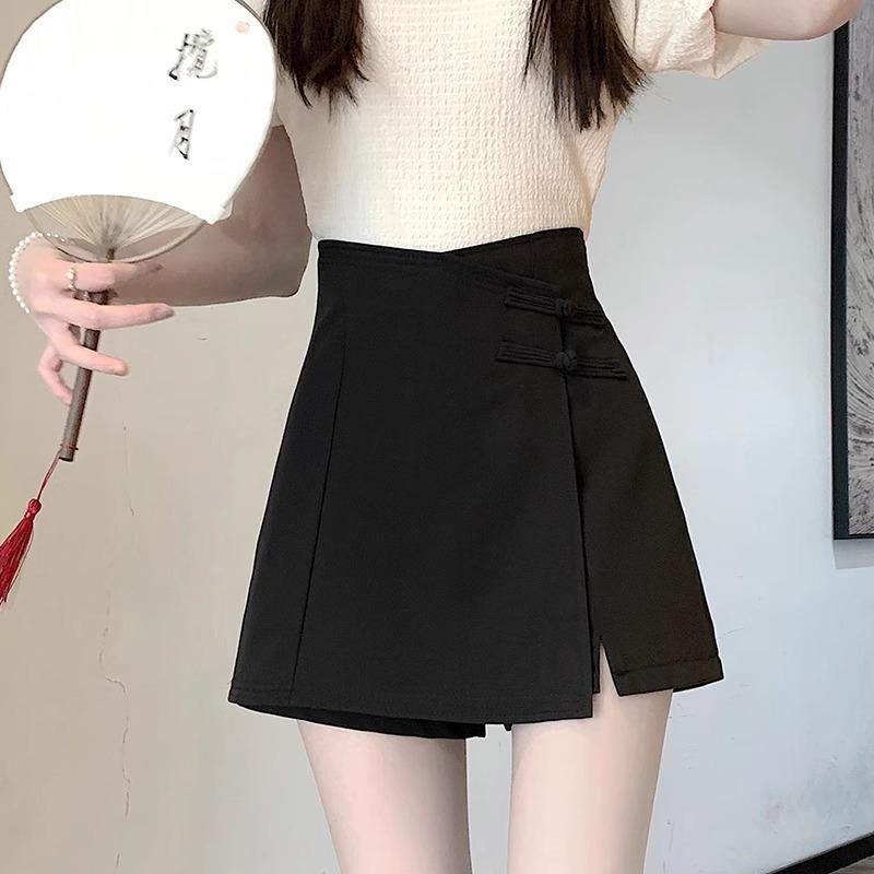 ファッション 服 オシャレ カワイイ シンプル 大カワイイ サイズ バックル キュロット 夏 カジュアル パンツ スリット ストレート ワイド レッグ