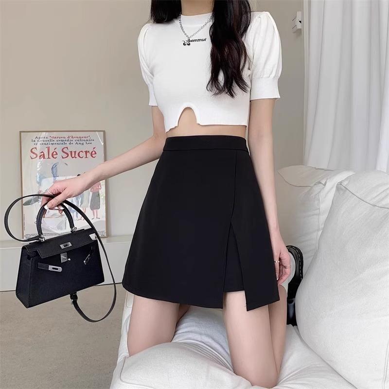 ファッション 服 オシャレ カワイイ シンプル 大カワイイ サイズ 黒 スカート 夏 スリットパンツ スリム aライン