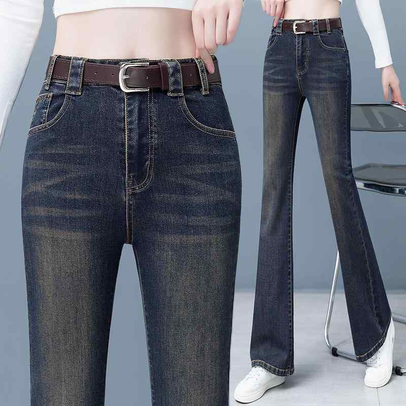 ファッション 服 オシャレ カワイイ シンプル 大カワイイ サイズ 婦服 ジーンズ ベルボトム 韓国 スタイル ストレッチ スリムフィット パンツ