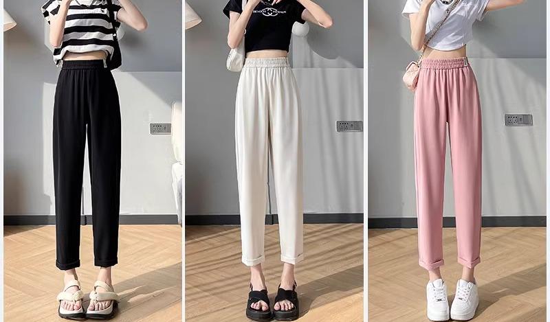 ファッション 服 オシャレ カワイイ シンプル 大カワイイ サイズ 婦服 冷感 パンツ 夏 薄手 高級感 スリム カジュアル ホワイト 九分丈 パンツ丈 ストレート