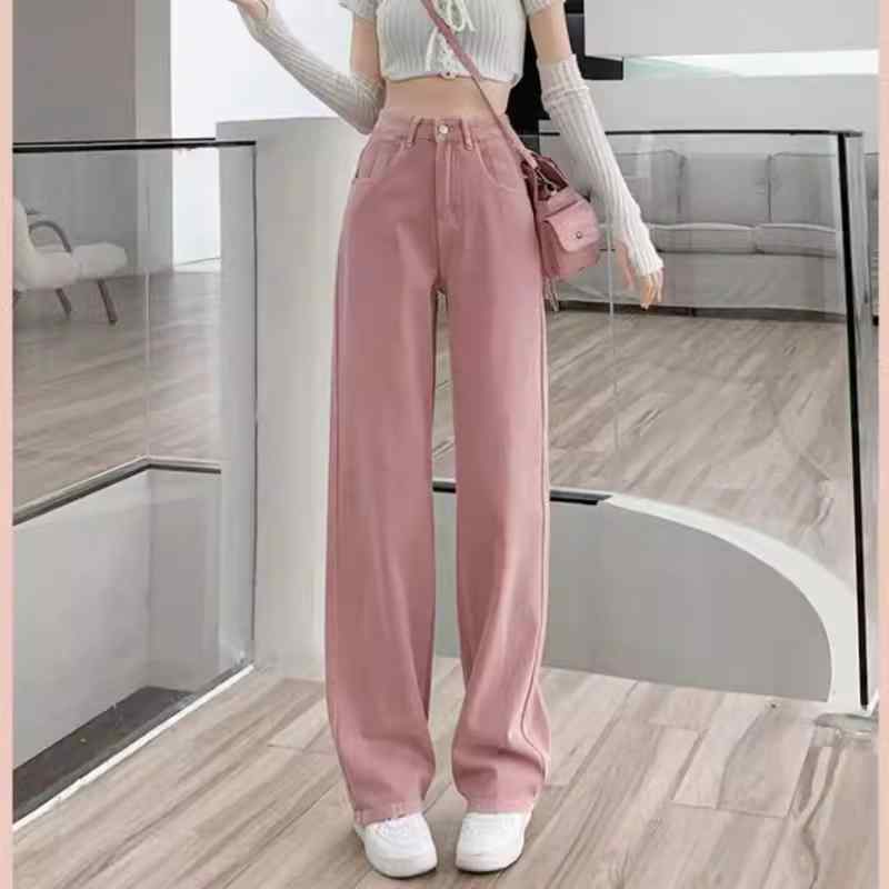 ファッション 服 オシャレ カワイイ シンプル 大カワイイ サイズ 婦服 ダーティーピンク レトロ ナロー ジーンズ 夏 ドレープ ストレート 床 パンツ