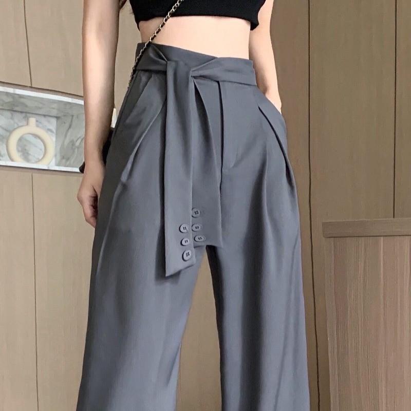 ファッション 服 オシャレ カワイイ シンプル 大カワイイ サイズ 婦服 レース スーツ ズボン 夏 韓国 スタイル ハイライズ カジュアル ドレープ ワイド レッグ パンツ