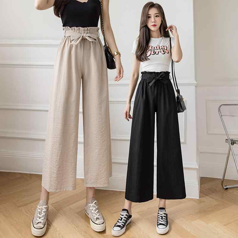 ファッション 服 オシャレ カワイイ シンプル 大カワイイ サイズ 婦服 夏 冷感 コットンリネン ワイド レッグ パンツ 薄手 バド スリム カジュアル