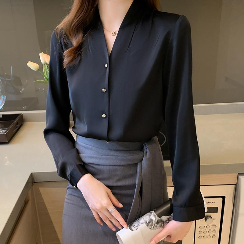 ファッション 服 オシャレ カワイイ シンプル 大カワイイ サイズ 婦服 レトロ Vネック シャツ 長袖 ゆったり シフォン 高級 トップスス