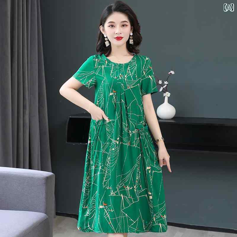 ファッション 服 オシャレ カワイイ シンプル 大カワイイ サイズ 婦服 ワンピース 綿 ドレス 夏 花 ファッション スカート