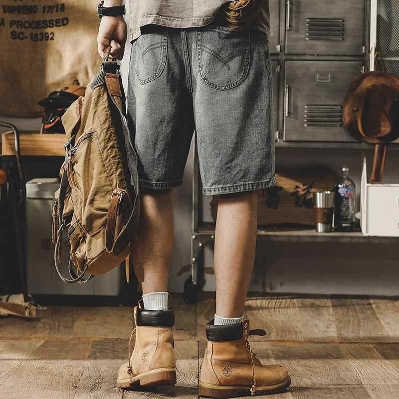 デニムパンツ メンズ 男性用 ヴィンテージ風 ウォッシュ加工 パンツ ワイドシルエット 大きいサイズ 半袖丈 ゆったり ミドル丈 コットン素材 ストレッチ カジュアル 普段使い アウトドア 通勤ウェア