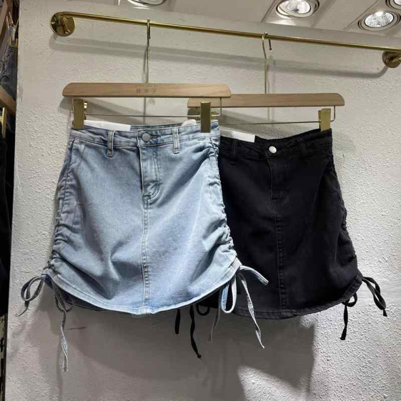 ファッション 服 オシャレ カワイイ シンプル 大カワイイ サイズ 婦服 デニムスカート サイド ドリング Aライン スカート スリム ガール ワン ステップ