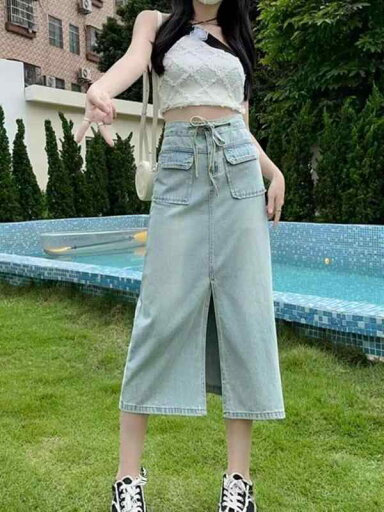 ファッション 服 オシャレ カワイイ シンプル 大カワイイ サイズ 婦服 デニムスカート 夏 スリム レトロ ストレート Aライン フロント スリット ミモレ丈 スカート ファッション 服 オシャレ カワイイ シンプル 大カワイイ サイズ 婦服 デニムスカート 夏 スリム レトロ ストレート Aライン フロント スリット ミモレ丈 スカート