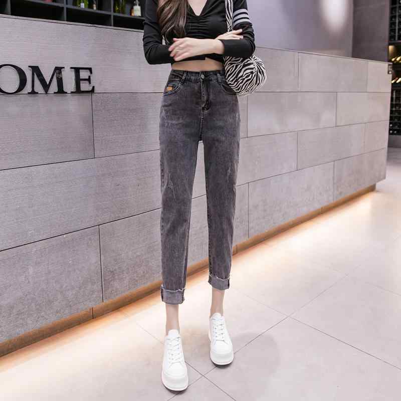 ファッション 服 オシャレ カワイイ シンプル 大カワイイ サイズ 婦服 スモークグレー ジーンズ スリム パンツ カジュアル