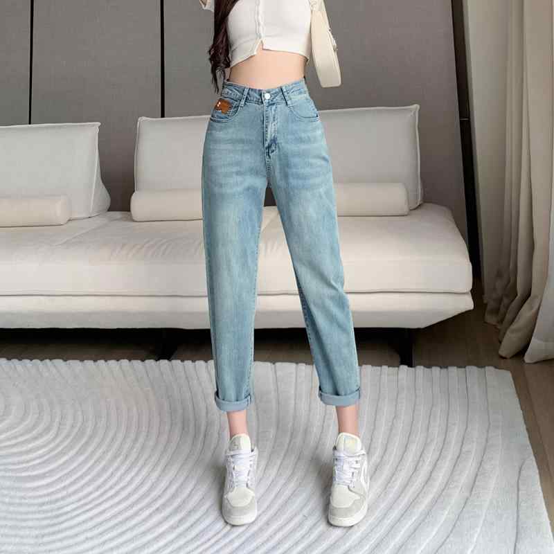 ファッション 服 オシャレ カワイイ シンプル 大カワイイ サイズ 婦服 ジーンズ 夏 薄手 スリム パンツ レトロ ブルー 九分丈丈