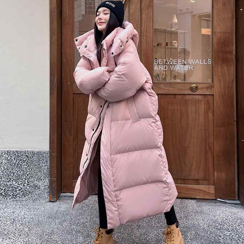 ファッション 服 オシャレ カワイイ シンプル 大カワイイ サイズ 婦服 厚手 耐寒性 暖かい ダウン ジャケット フード ロング 90 ホワイトダックダウン