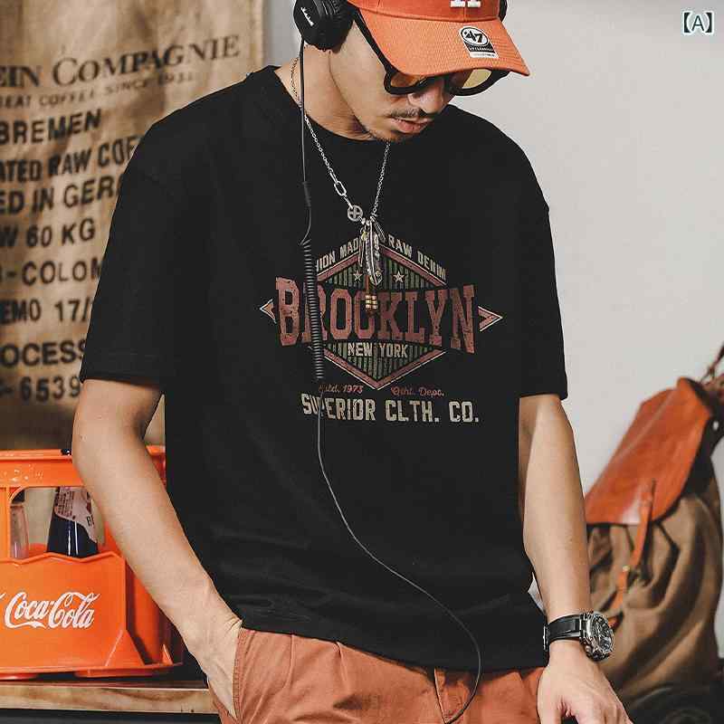 リコットのメンズ 男性用 半袖 ゆったり フィット プリント 柄物 夏 ストリート 普段使い ストリートファッション カジュアル トップス シャツ インパクトプリント コットン 涼｜アングル2